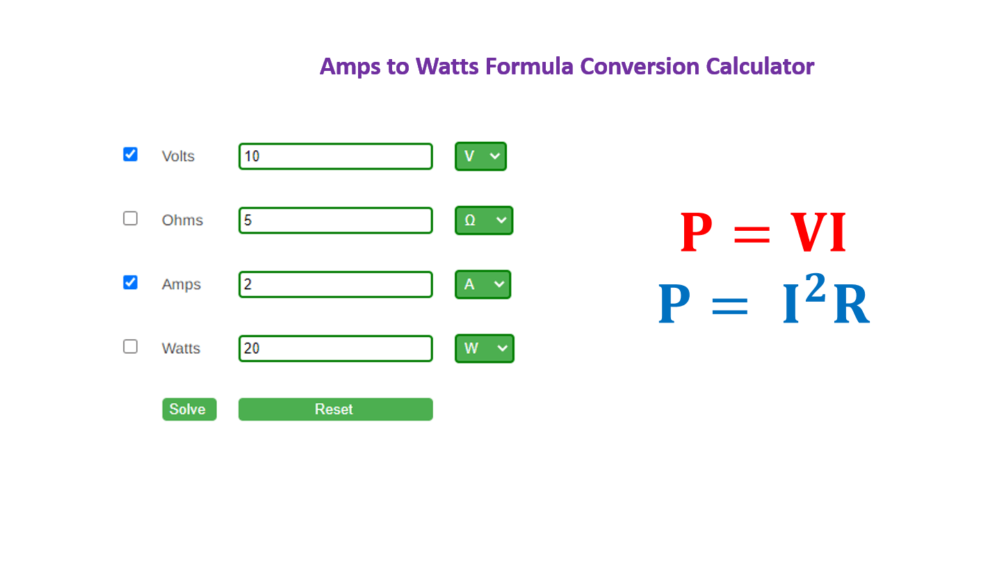 Amps to Watts Formula Conversion Calculator • Electrical Calculators Org